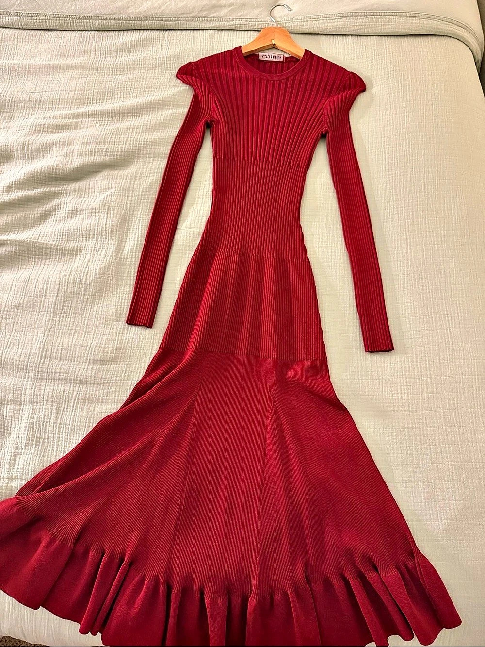 Altuzarra Ribbed-Knit Maxi Dress in Red